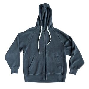 Aerie Women Waffle Knit Zip Up Hoodie Charcoal Gray Oversized Sweatshirt